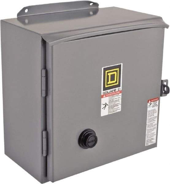 Square D - 208 Coil VAC at 60 Hz, 27 Amp, NEMA Size 1, Reversible Enclosed Enclosure NEMA Motor Starter - 3 Phase hp: 10 at 460 VAC, 10 at 575 VAC, 7-1/2 at 200 VAC, 7-1/2 at 230 VAC, 12 Enclosure Rating - Benchmark Tooling