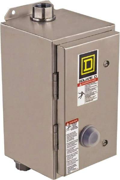 Square D - 220 Coil VAC at 50 Hz, 240 Coil VAC at 60 Hz, 27 Amp, NEMA Size 1, Nonreversible Enclosed Enclosure NEMA Motor Starter - 3 Phase hp: 10 at 460 VAC, 10 at 575 VAC, 7-1/2 at 200 VAC, 7-1/2 at 230 VAC, 4x Enclosure Rating - Benchmark Tooling