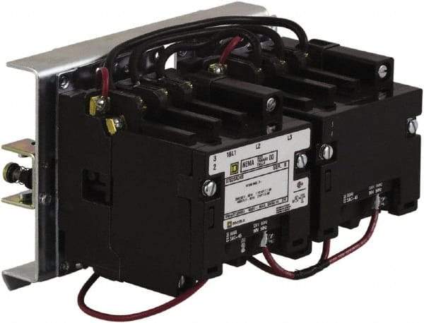 Square D - 4 Pole, 110 Coil VAC at 50 Hz and 120 Coil VAC at 60 Hz, 27 Amp NEMA Contactor - Open Enclosure, 50 Hz at 110 VAC and 60 Hz at 120 VAC - Benchmark Tooling