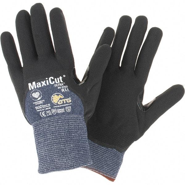 ATG - Size L, ANSI Cut Lvl A3, Cut Resistant Gloves - Palm, Fingers & Knuckles Coated, Blue/Black - Benchmark Tooling
