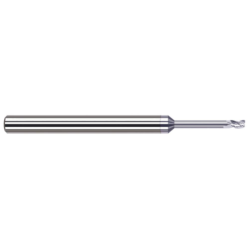 Corner Radius End Mill: 0.015″ Dia, 0.023″ LOC, 0.002″ Radius, 3 Flutes, Solid Carbide 2-1/2″ OAL, 1/8″ Shank Dia, 42 ° Helix, TiB2 Coated, Corner Radius End