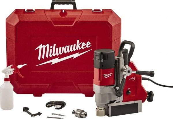 Milwaukee Tool - 1-5/8" Chuck, 5.125" Travel, Portable Electromagnetic Drill Press - 470-730 RPM, 13 Amps, 2.3 hp, 1750 Watts - Benchmark Tooling