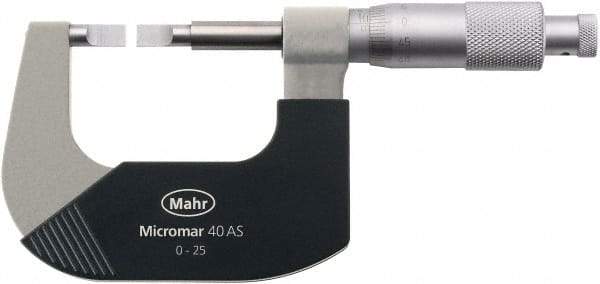 Mahr - 2" to 3" Mechanical Satin Chrome Coated Blade Micrometer - 0.0001" Graduation, 0.031" Blade Thickness, Ratchet Thimble, Rotating Spindle - Benchmark Tooling