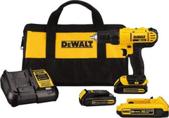 DeWALT - 20 Volt 1/2" Chuck Mid-Handle Cordless Drill - 0-450 & 0-1500 RPM, Single-Sleeve Ratcheting Chuck, Reversible, 3 Lithium-Ion Batteries Included - Benchmark Tooling