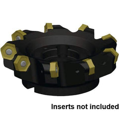 Kennametal - 10 Inserts, 200mm Cut Diam, 60mm Arbor Diam, 8mm Max Depth of Cut, Indexable Square-Shoulder Face Mill - 45° Lead Angle, 63mm High, HNPJ130720ANSNGD Insert Compatibility, Through Coolant, Series Dodeka MAX - Benchmark Tooling
