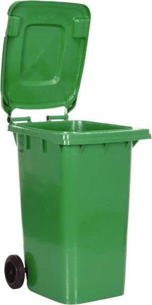 Vestil - 64 Gal Green Rectangle Trash Can - Polyethylene, None Graphic, 39-15/16" High x 28-1/2" Long x 23-1/2" Wide, Lid Included - Benchmark Tooling