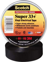 3M - 3/4" x 52', Black Vinyl Electrical Tape - Series 33+, 7 mil Thick, 1,150 V/mil Dielectric Strength, 15 Lb./Inch Tensile Strength - Benchmark Tooling