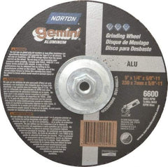Norton - 24 Grit, 9" Wheel Diam, 1/4" Wheel Thickness, Type 27 Depressed Center Wheel - Aluminum Oxide, 6,600 Max RPM, Compatible with Angle Grinder - Benchmark Tooling