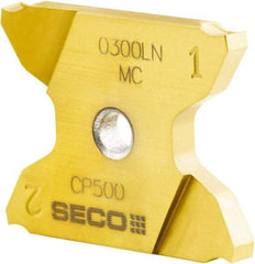 Seco - 2503019-A0094LNX4GK MC Grade CP500, 3/32" Cutting Width Carbide Grooving Insert - 0.256" Max Depth of Cut, Left Hand, 0.0075" Corner Radius, TiAlN/TiN Finish - Benchmark Tooling