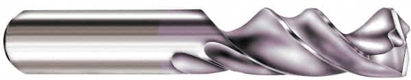 SGS - 0.257" 145° Spiral Flute Solid Carbide Screw Machine Drill Bit - TiN Finish, Right Hand Cut, 1-5/16" Flute Length, 3-1/8" OAL, Standard Point, Straight Shank - Benchmark Tooling