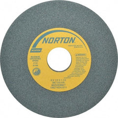 Norton - 6" Diam x 1-1/4" Hole x 1/2" Thick, I Hardness, 100 Grit Surface Grinding Wheel - Silicon Carbide, Type 1, Fine Grade, 4,140 Max RPM, Vitrified Bond, No Recess - Benchmark Tooling