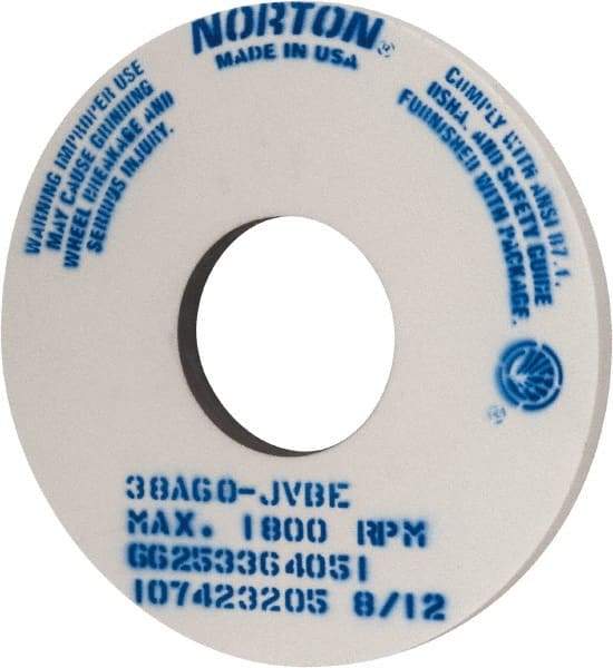 Norton - 14" Diam x 5" Hole x 1" Thick, J Hardness, 60 Grit Surface Grinding Wheel - Aluminum Oxide, Type 1, Medium Grade, 1,800 Max RPM, Vitrified Bond, No Recess - Benchmark Tooling