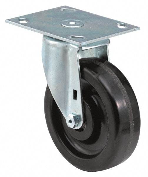 E.R. Wagner - 5" Diam x 2" Wide x 6-1/2" OAH Top Plate Mount Swivel Caster - TPR, 350 Lb Capacity, Roller Bearing, 4 x 4-1/2" Plate - Benchmark Tooling