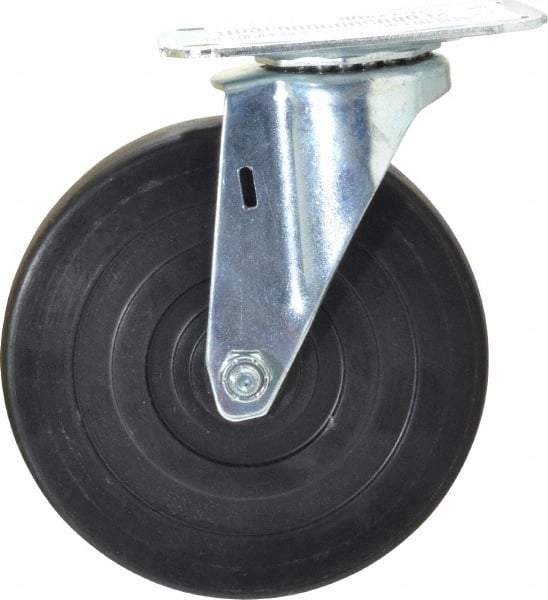E.R. Wagner - 5" Diam x 1" Wide x 5-13/16" OAH Top Plate Mount Swivel Caster - Hard Rubber, 145 Lb Capacity, Delrin Bearing, 2-3/4 x 3-3/4" Plate - Benchmark Tooling