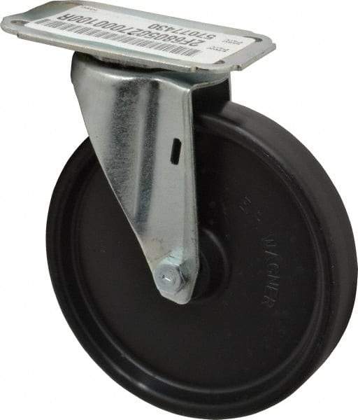 E.R. Wagner - 5" Diam x 1" Wide x 5-13/16" OAH Top Plate Mount Swivel Caster - Polyolefin, 145 Lb Capacity, Plain Bearing, 2-3/4 x 3-3/4" Plate - Benchmark Tooling