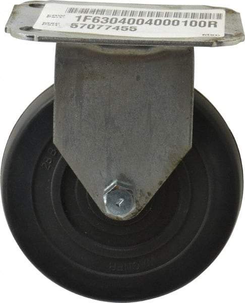 E.R. Wagner - 4" Diam x 1" Wide x 4-13/16" OAH Top Plate Mount Rigid Caster - Soft Rubber, 115 Lb Capacity, Delrin Bearing, 2-3/4 x 3-3/4" Plate - Benchmark Tooling