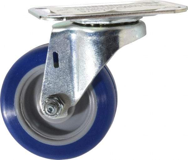 E.R. Wagner - 3" Diam x 1" Wide x 3-3/4" OAH Top Plate Mount Swivel Caster - Polyurethane, 125 Lb Capacity, Plain Bearing, 2-3/4 x 3-3/4" Plate - Benchmark Tooling