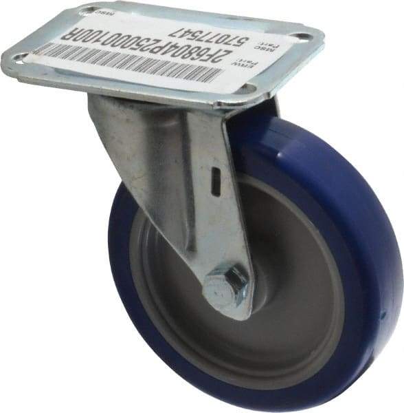 E.R. Wagner - 4" Diam x 1" Wide x 4-13/16" OAH Top Plate Mount Swivel Caster - Polyurethane, 140 Lb Capacity, Plain Bearing, 2-3/4 x 3-3/4" Plate - Benchmark Tooling