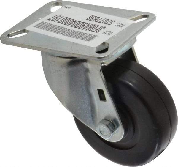 E.R. Wagner - 3-1/2" Diam x 1-1/4" Wide x 4-5/8" OAH Top Plate Mount Swivel Caster - Soft Rubber, 155 Lb Capacity, Delrin Bearing, 3-1/8 x 4-1/8" Plate - Benchmark Tooling