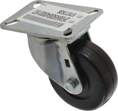 E.R. Wagner - 3-1/2" Diam x 1-1/4" Wide x 4-5/8" OAH Top Plate Mount Swivel Caster - Soft Rubber, 155 Lb Capacity, Delrin Bearing, 3-1/8 x 4-1/8" Plate - Benchmark Tooling