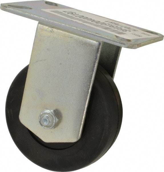 E.R. Wagner - 3-1/2" Diam x 1-1/4" Wide x 4-5/8" OAH Top Plate Mount Rigid Caster - Soft Rubber, 155 Lb Capacity, Ball Bearing, 3-1/8 x 4-1/8" Plate - Benchmark Tooling