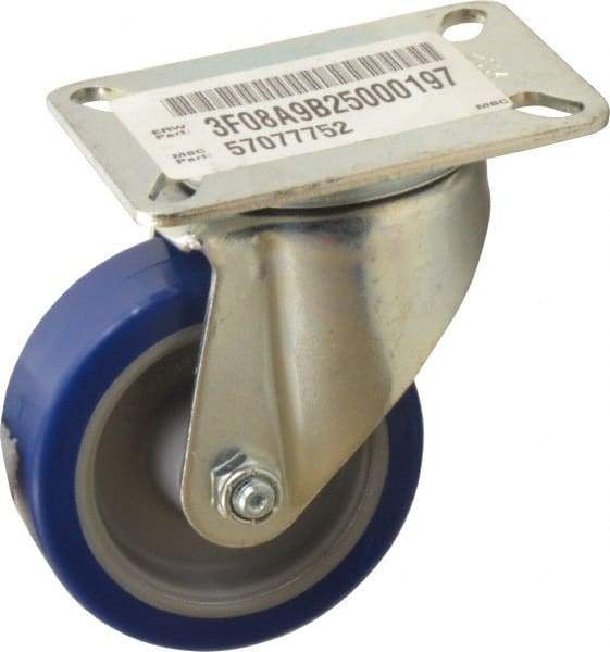 E.R. Wagner - 3-1/2" Diam x 1-1/4" Wide x 4-5/8" OAH Top Plate Mount Swivel Caster - Polyurethane, 250 Lb Capacity, Delrin Bearing, 3-1/8 x 4-1/8" Plate - Benchmark Tooling