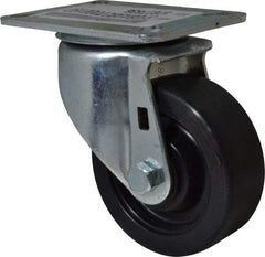 E.R. Wagner - 3-1/2" Diam x 1-1/4" Wide x 4-5/8" OAH Top Plate Mount Swivel Caster - Polypropylene, 250 Lb Capacity, Delrin Bearing, 3-1/8 x 4-1/8" Plate - Benchmark Tooling