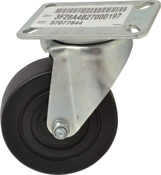 E.R. Wagner - 4" Diam x 1-3/8" Wide x 5-3/8" OAH Top Plate Mount Swivel Caster - Polypropylene, 375 Lb Capacity, Delrin Bearing, 3-1/8 x 4-1/8" Plate - Benchmark Tooling