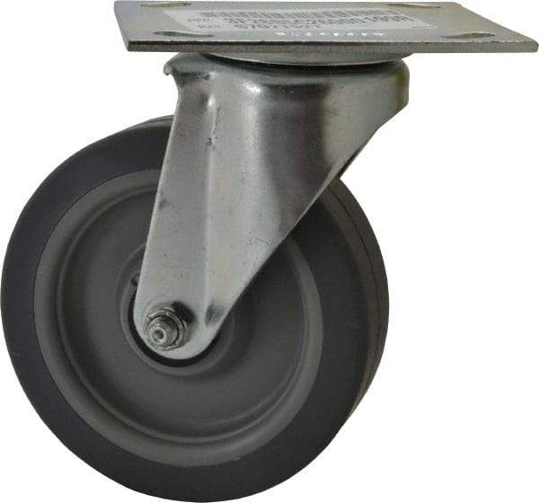 E.R. Wagner - 5" Diam x 1-1/2" Wide x 6-3/8" OAH Top Plate Mount Swivel Caster - TPR, 240 Lb Capacity, Roller Bearing, 3-3/4 x 4-5/8" Plate - Benchmark Tooling