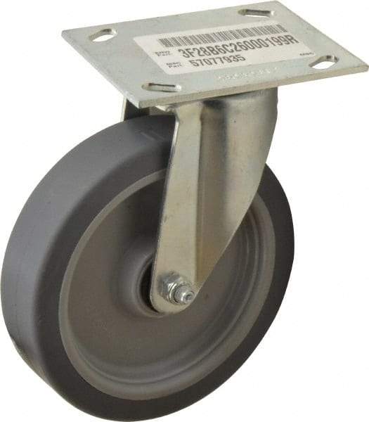 E.R. Wagner - 6" Diam x 1-1/2" Wide x 7-3/8" OAH Top Plate Mount Swivel Caster - TPR, 280 Lb Capacity, Roller Bearing, 3-3/4 x 4-5/8" Plate - Benchmark Tooling