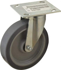 E.R. Wagner - 6" Diam x 1-1/2" Wide x 7-3/8" OAH Top Plate Mount Swivel Caster - TPR, 280 Lb Capacity, Roller Bearing, 3-3/4 x 4-5/8" Plate - Benchmark Tooling
