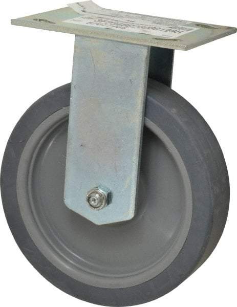 E.R. Wagner - 6" Diam x 1-1/2" Wide x 7-3/8" OAH Top Plate Mount Rigid Caster - TPR, 280 Lb Capacity, Roller Bearing, 3-3/4 x 4-5/8" Plate - Benchmark Tooling