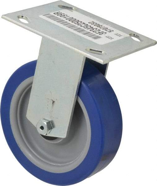 E.R. Wagner - 5" Diam x 1-1/2" Wide x 6-3/8" OAH Top Plate Mount Rigid Caster - Polyurethane, 450 Lb Capacity, Roller Bearing, 3-3/4 x 4-5/8" Plate - Benchmark Tooling