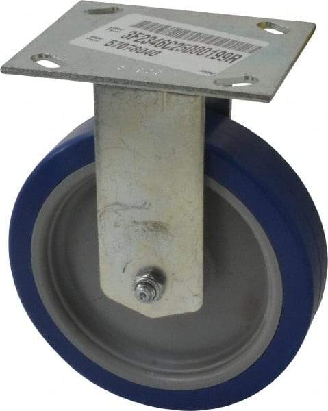 E.R. Wagner - 6" Diam x 1-1/2" Wide x 7-3/8" OAH Top Plate Mount Rigid Caster - Polyurethane, 450 Lb Capacity, Roller Bearing, 3-3/4 x 4-5/8" Plate - Benchmark Tooling