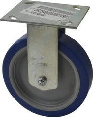 E.R. Wagner - 6" Diam x 1-1/2" Wide x 7-3/8" OAH Top Plate Mount Rigid Caster - Polyurethane, 450 Lb Capacity, Roller Bearing, 3-3/4 x 4-5/8" Plate - Benchmark Tooling