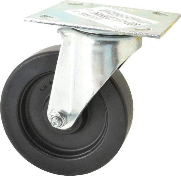 E.R. Wagner - 5" Diam x 1-3/8" Wide x 6-3/8" OAH Top Plate Mount Swivel Caster - Polypropylene, 450 Lb Capacity, Roller Bearing, 3-3/4 x 4-5/8" Plate - Benchmark Tooling
