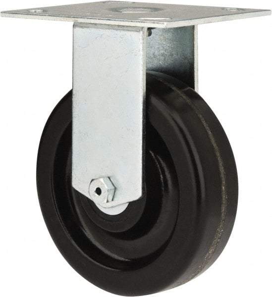 E.R. Wagner - 5" Diam x 1-1/2" Wide x 6-3/8" OAH Top Plate Mount Rigid Caster - Phenolic, 450 Lb Capacity, Roller Bearing, 3-3/4 x 4-5/8" Plate - Benchmark Tooling
