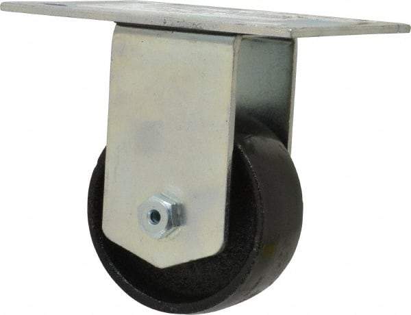 E.R. Wagner - 3" Diam x 1-1/4" Wide x 4-3/8" OAH Top Plate Mount Rigid Caster - Semi-Steel, 450 Lb Capacity, Roller Bearing, 3-3/4 x 4-5/8" Plate - Benchmark Tooling