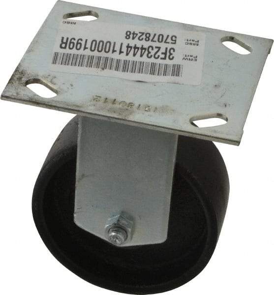 E.R. Wagner - 4" Diam x 1-1/2" Wide x 5-3/8" OAH Top Plate Mount Rigid Caster - Semi-Steel, 450 Lb Capacity, Roller Bearing, 3-3/4 x 4-5/8" Plate - Benchmark Tooling