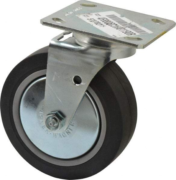 E.R. Wagner - 6" Diam x 2" Wide x 7-1/2" OAH Top Plate Mount Swivel Caster - TPR, 400 Lb Capacity, Roller Bearing, 4 x 4-1/2" Plate - Benchmark Tooling
