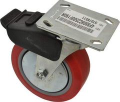 E.R. Wagner - 6" Diam x 2" Wide x 7-1/2" OAH Top Plate Mount Swivel Caster with Brake - Polyurethane, 700 Lb Capacity, Roller Bearing, 4 x 4-1/2" Plate - Benchmark Tooling