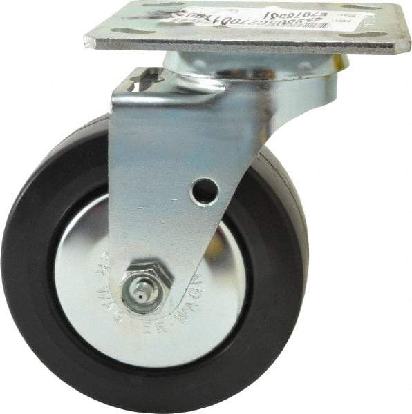 E.R. Wagner - 5" Diam x 2" Wide x 6-1/2" OAH Top Plate Mount Swivel Caster - Polypropylene, 650 Lb Capacity, Roller Bearing, 4 x 4-1/2" Plate - Benchmark Tooling