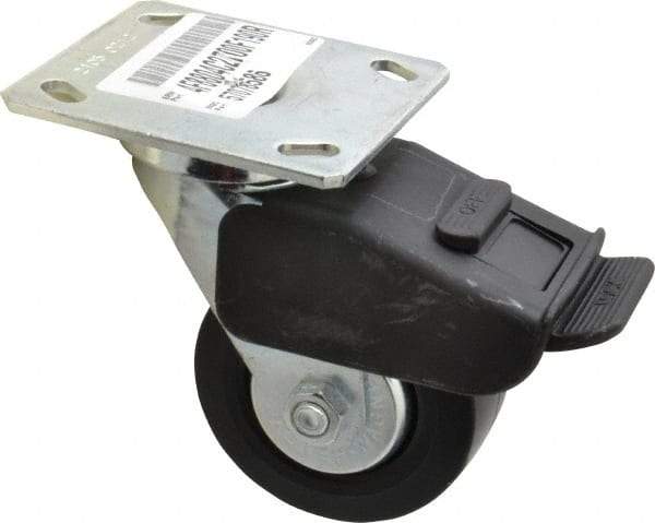 E.R. Wagner - 4" Diam x 2" Wide x 5-5/8" OAH Top Plate Mount Swivel Caster with Brake - Polypropylene, 600 Lb Capacity, Roller Bearing, 4 x 4-1/2" Plate - Benchmark Tooling