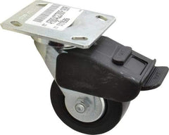 E.R. Wagner - 4" Diam x 2" Wide x 5-5/8" OAH Top Plate Mount Swivel Caster with Brake - Polypropylene, 600 Lb Capacity, Roller Bearing, 4 x 4-1/2" Plate - Benchmark Tooling