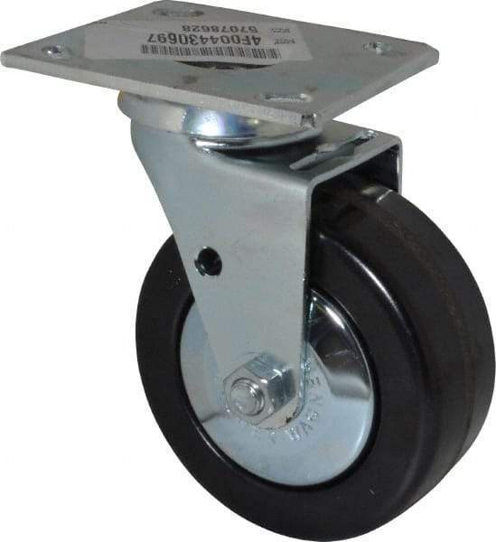 E.R. Wagner - 5" Diam x 2" Wide x 6-1/2" OAH Top Plate Mount Swivel Caster - Phenolic, 650 Lb Capacity, Roller Bearing, 4 x 4-1/2" Plate - Benchmark Tooling