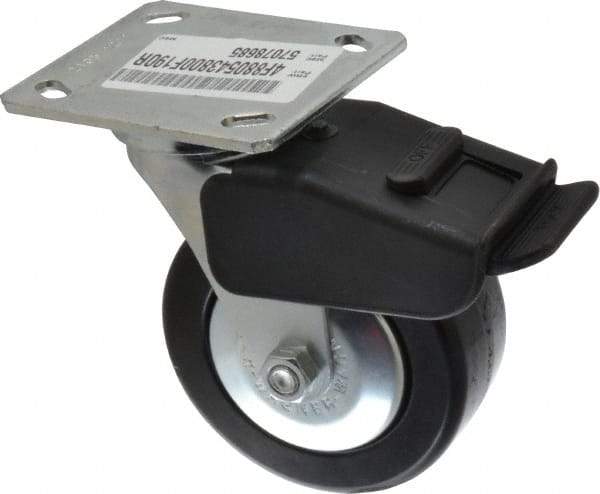 E.R. Wagner - 5" Diam x 2" Wide x 6-1/2" OAH Top Plate Mount Swivel Caster with Brake - Phenolic, 650 Lb Capacity, Roller Bearing, 4 x 4-1/2" Plate - Benchmark Tooling