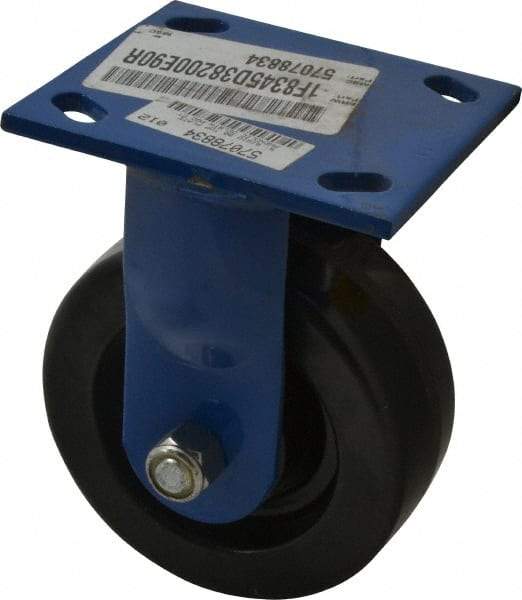 E.R. Wagner - 5" Diam x 2" Wide x 6-1/2" OAH Top Plate Mount Rigid Caster - Phenolic, 900 Lb Capacity, Delrin Bearing, 4 x 4-1/2" Plate - Benchmark Tooling