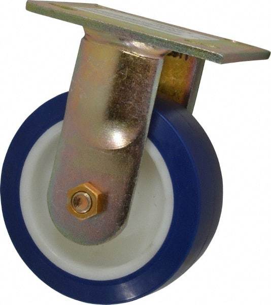 E.R. Wagner - 5" Diam x 2" Wide x 6-1/2" OAH Top Plate Mount Rigid Caster - Polyurethane, 750 Lb Capacity, Delrin Bearing, 4 x 4-1/2" Plate - Benchmark Tooling