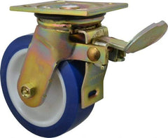 E.R. Wagner - 6" Diam x 2" Wide x 7-1/2" OAH Top Plate Mount Swivel Caster with Brake - Polyurethane, 900 Lb Capacity, Delrin Bearing, 4 x 4-1/2" Plate - Benchmark Tooling