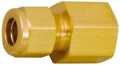 Parker - 1/4" OD, Brass Female Connector - 3,500 Max Working psi, 7/8" Hex, Comp x FNPT Ends - Benchmark Tooling